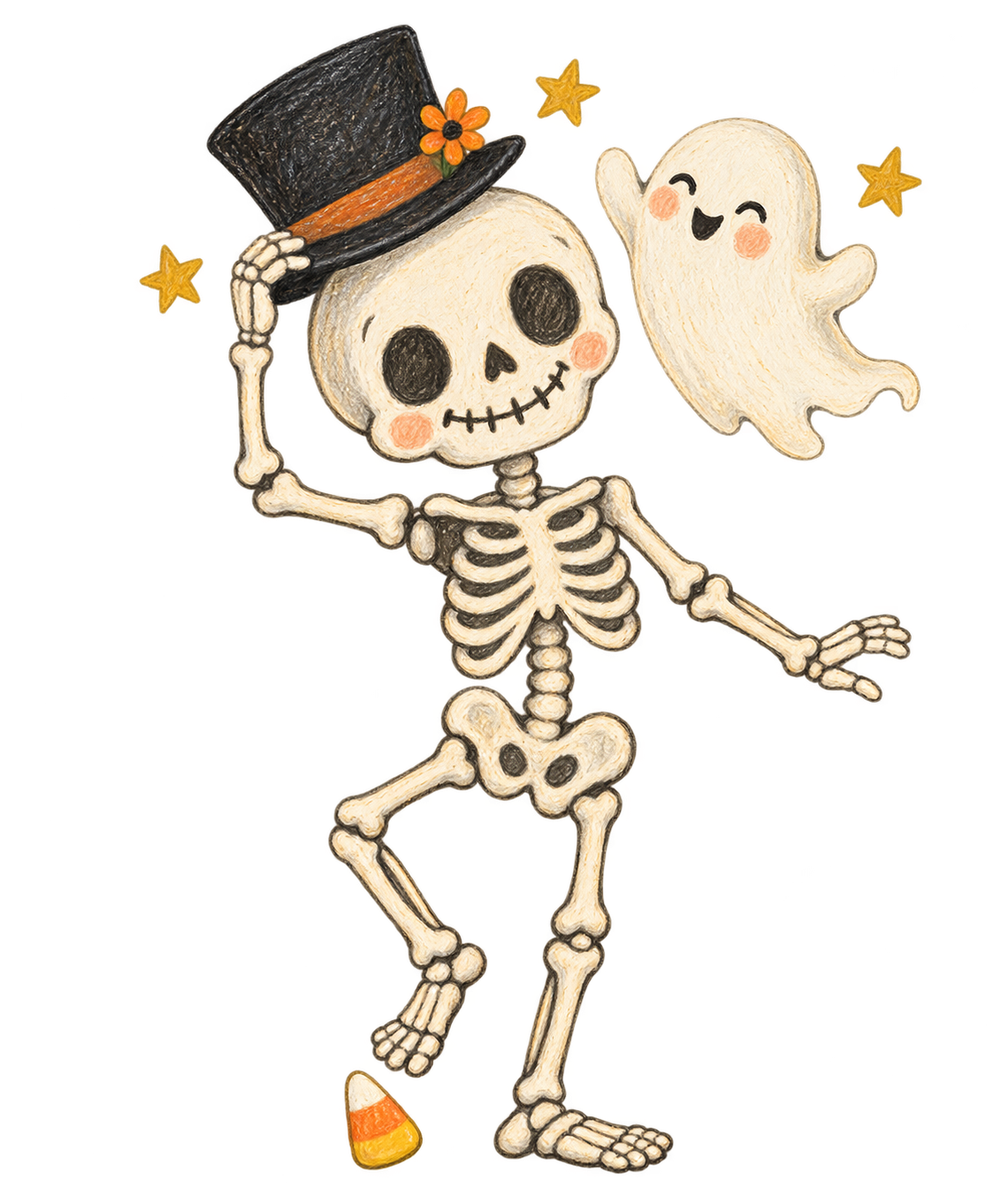 Preview for Dancing Dapper Skeleton And Blushing Ghost Halloween Doodles