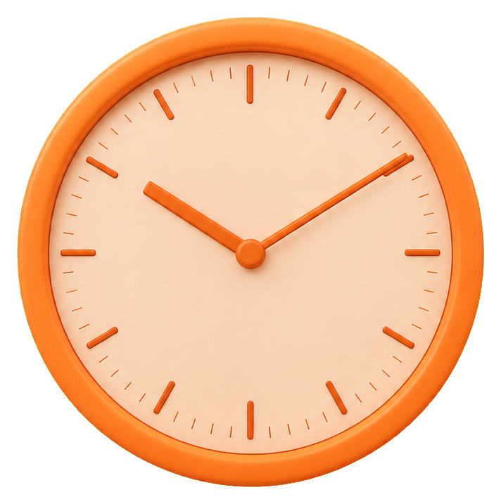 Orange round wall clock sticker with simple hands and tick marks