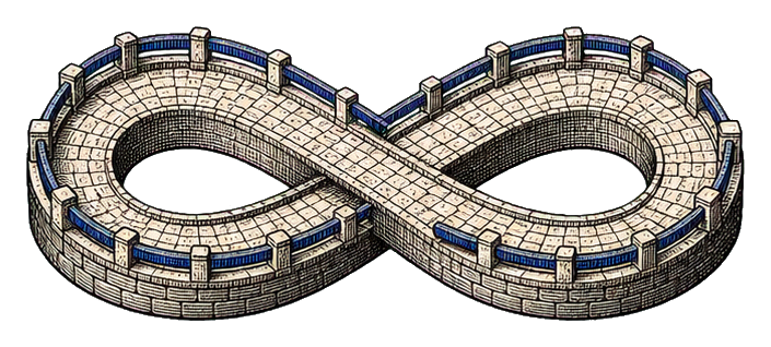 Black and white self crossing bridge shaped like an infinity loop with tiled sides