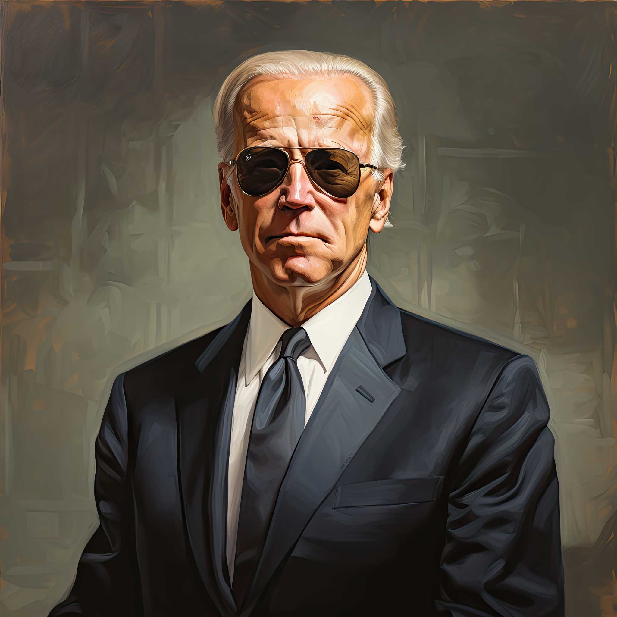 Portrait of Joe Biden in a dark suit and tie against a textured background