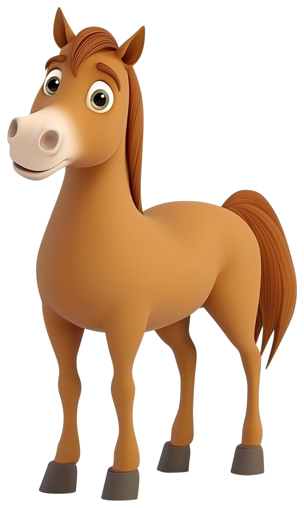 Cute cartoon horse standing and facing forward with a playful expression.