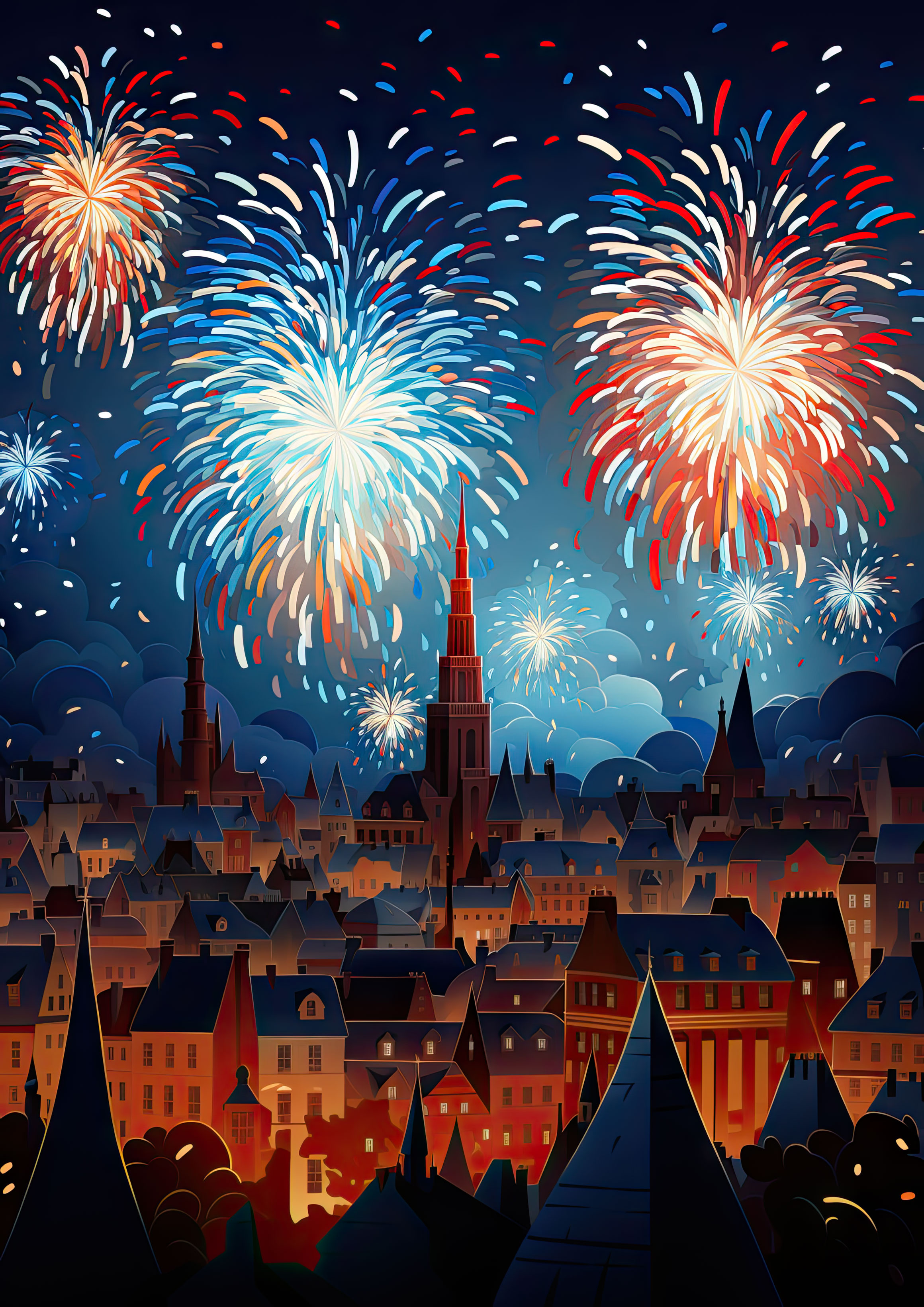 Preview for Medieval-town-fireworks-night-new-year-background-9debe
