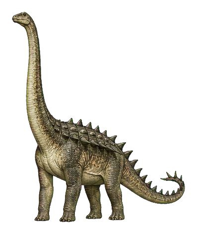 Realistic long-neck Miragaia dinosaur standing in profile with a spiked back and tail