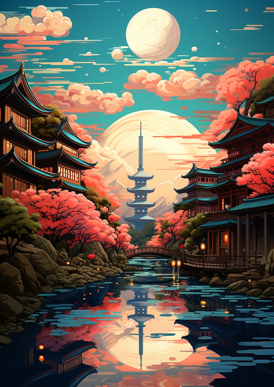 Preview for Cherry Blossom Pagoda City Background