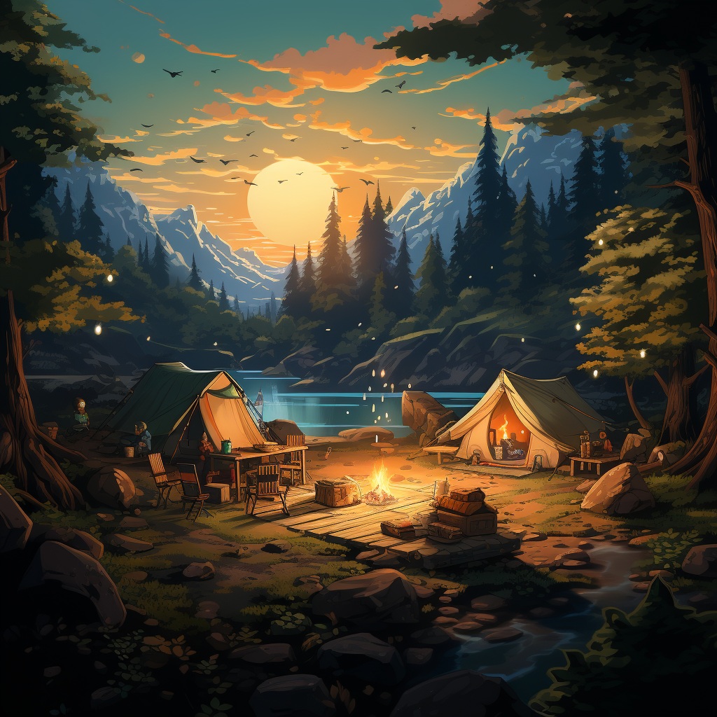 Preview for Camping Forest Sunset Background