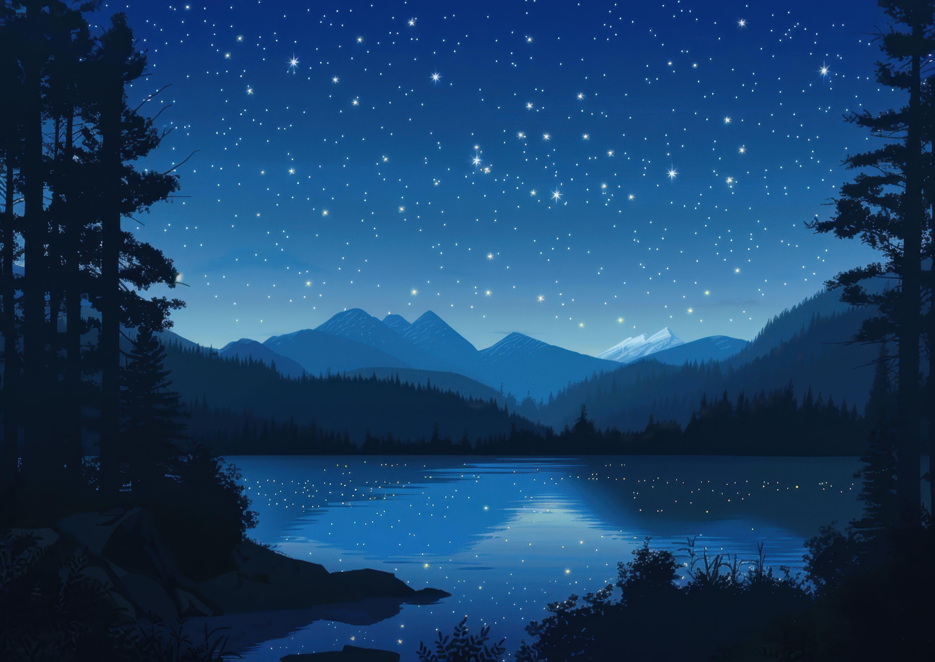 Preview for Serene-lake-under-starry-night-sky-astrophotography-photo-backgr-40a5a