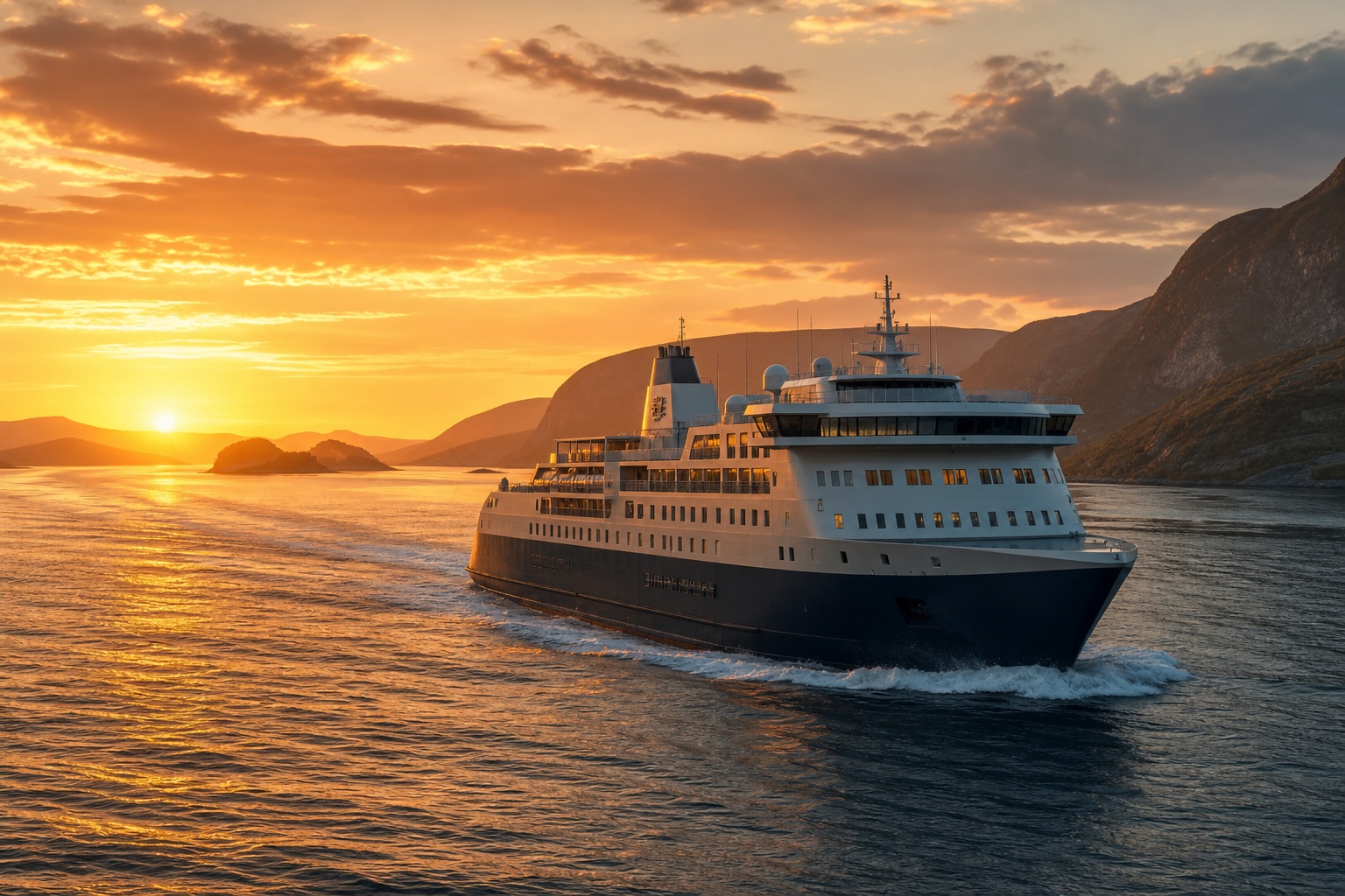 Preview for Ferry And Ship Golden Hour Stock Background