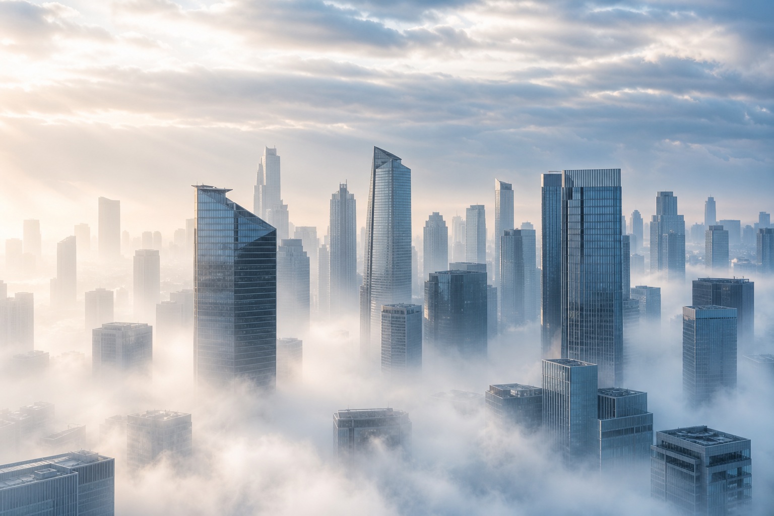 Preview for Foggy City Skyline Stock Background