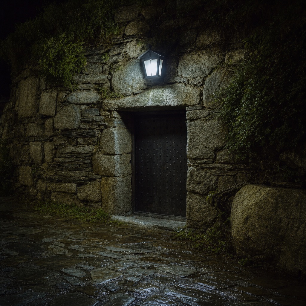 Preview for Isolated Night Light Stone Doorway Background