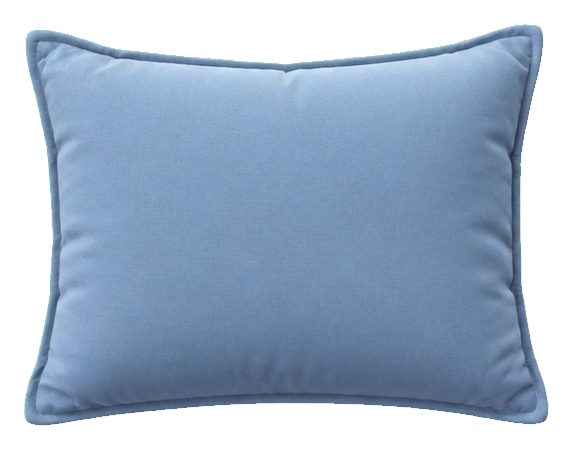 A blue rectangular bed pillow with dark piping and soft shading.