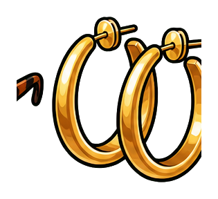 Pair of shiny gold hoop earrings sticker graphic on a transparent background.