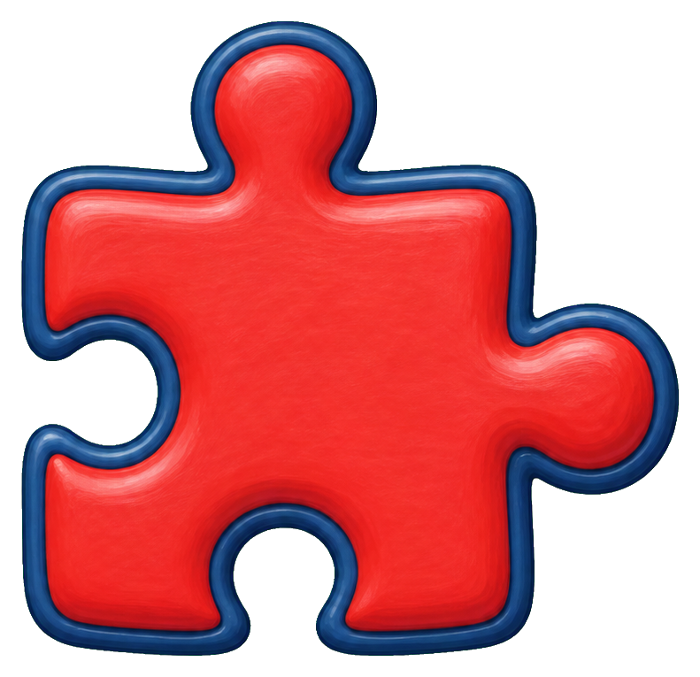 Bright red chunky puzzle piece sticker on a transparent background.