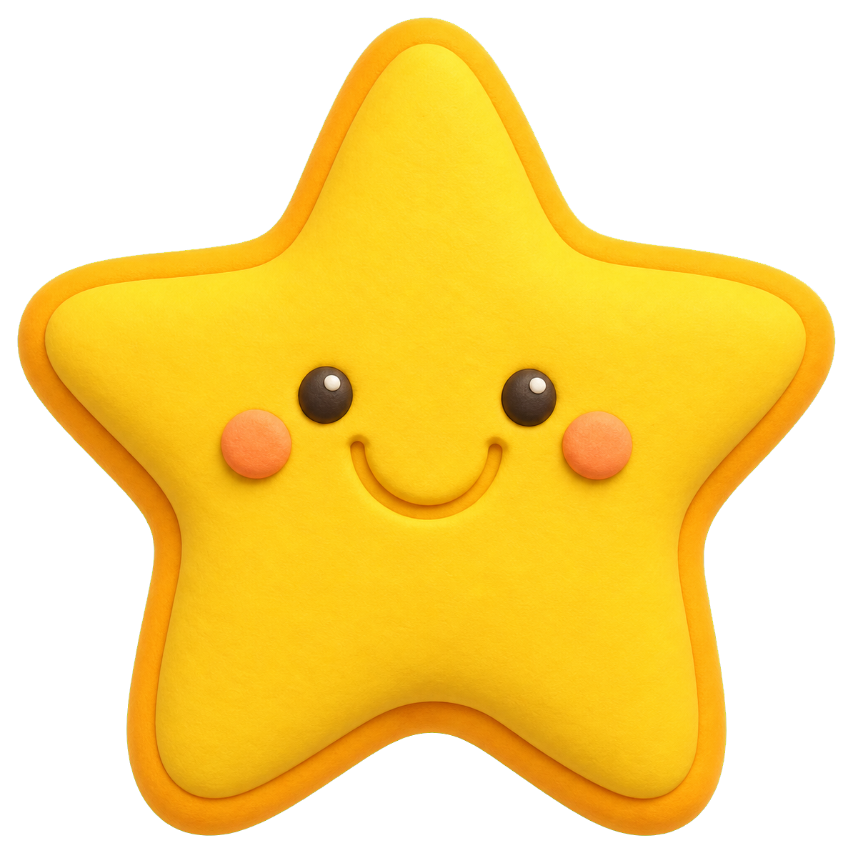 Yellow rounded 3D star with a smiling face and rosy cheeks