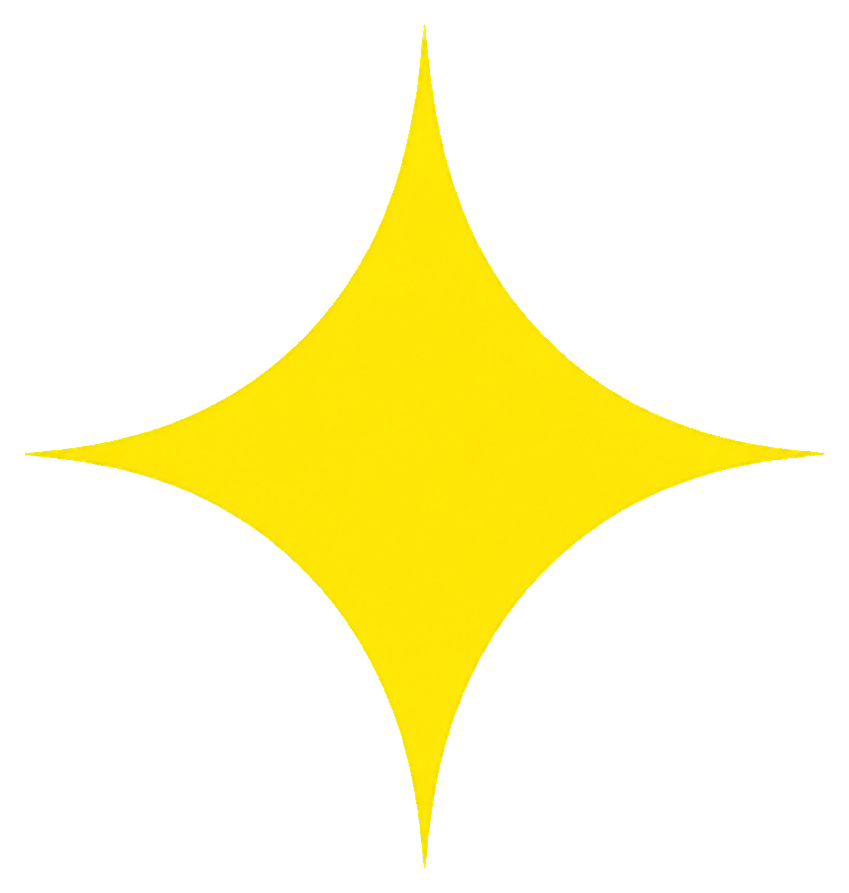 Bright yellow four-point sparkle sticker on a transparent background