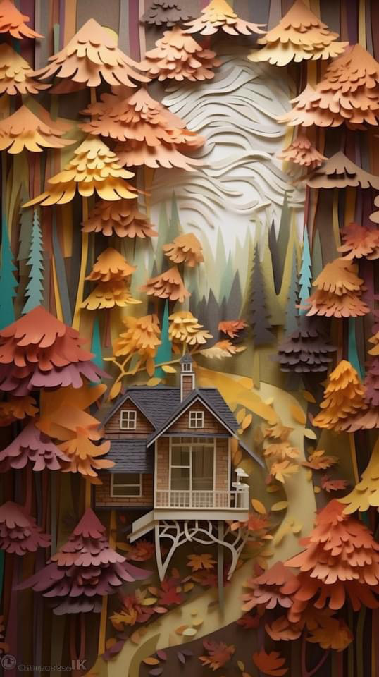Preview for Autumn-forest-house-paper-art-ai-phone-background-0b4e4