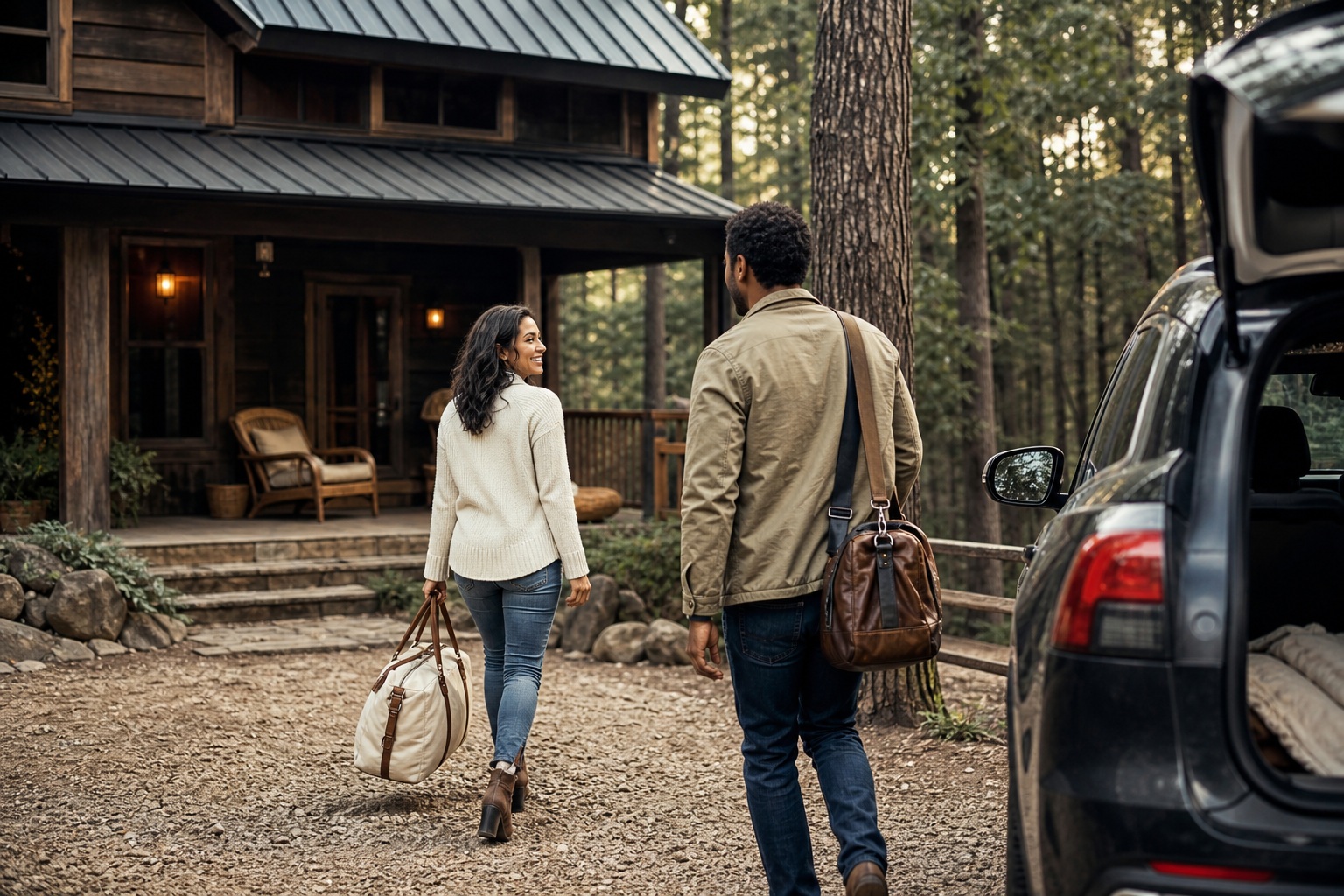 Preview for Forest Cabin Travel Background Stock Photo