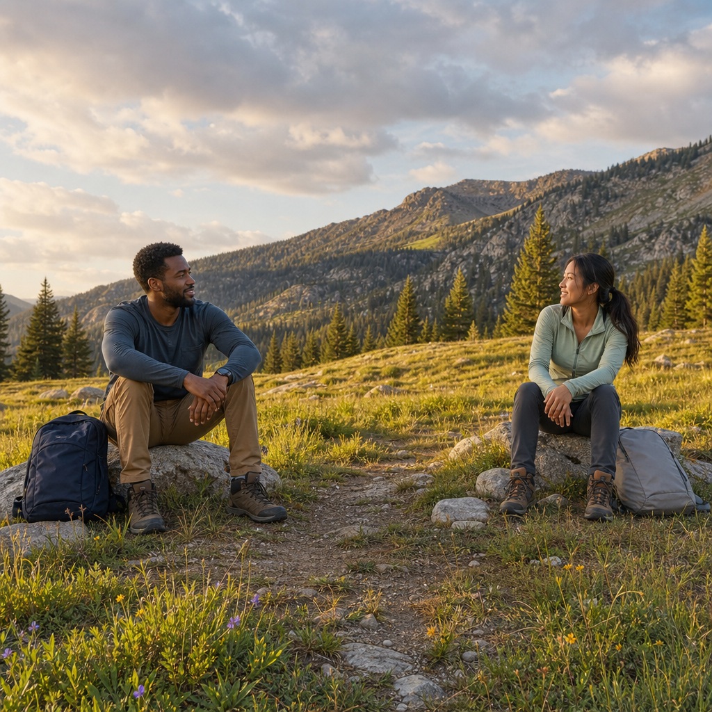 Preview for Hikers In Meadow Mountain Background