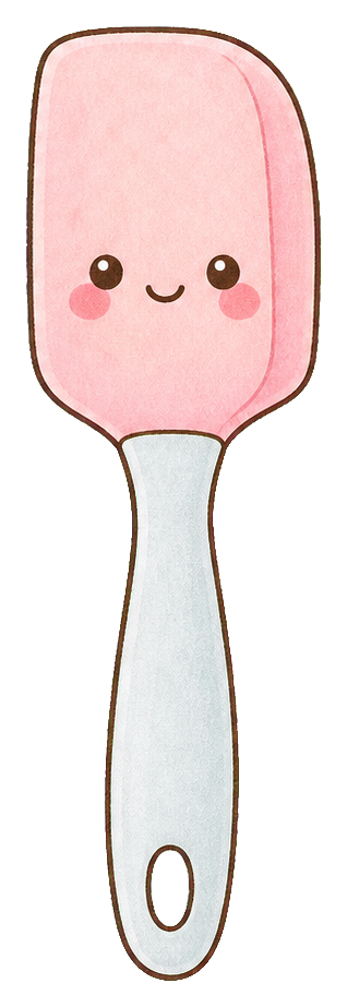 Pink kawaii spatula sticker with a smiling face and gray handle