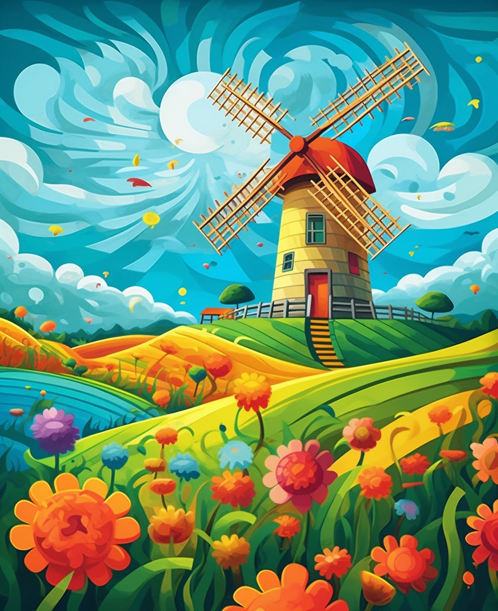 Preview for Whimsical Windmill Town Stock Background