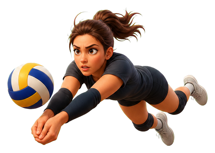 Female volleyball player diving to dig a ball on the court