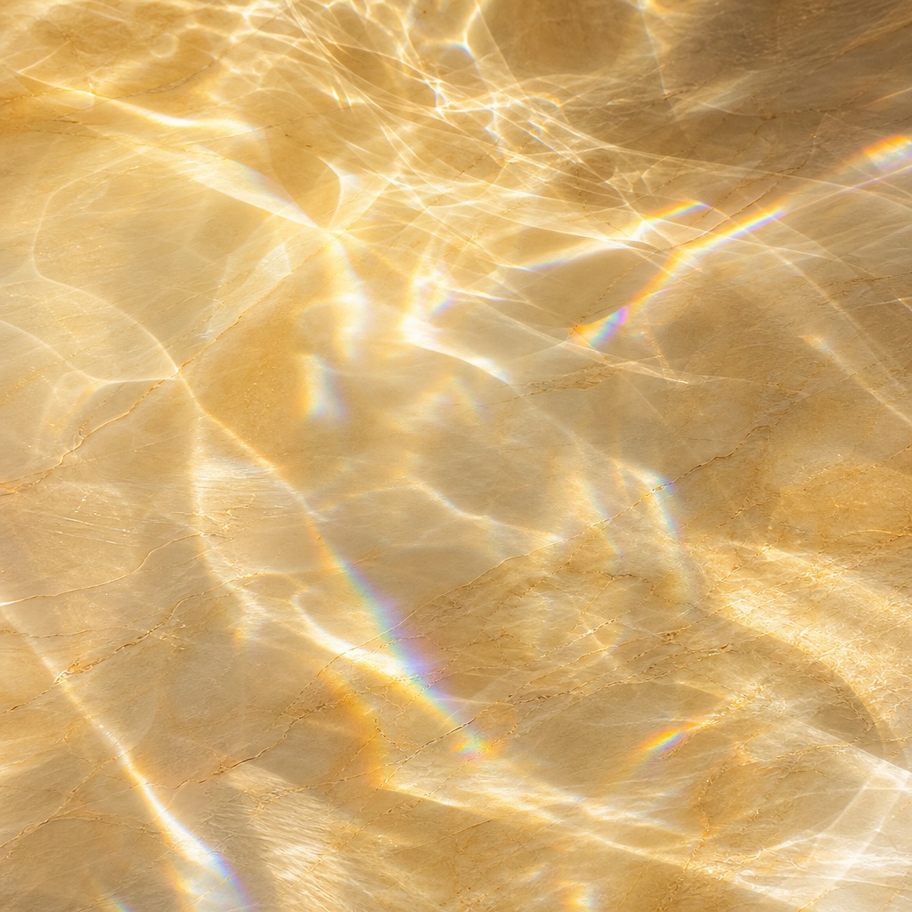 Golden abstract light caustics with soft glass-like refraction patterns and prismatic shadows