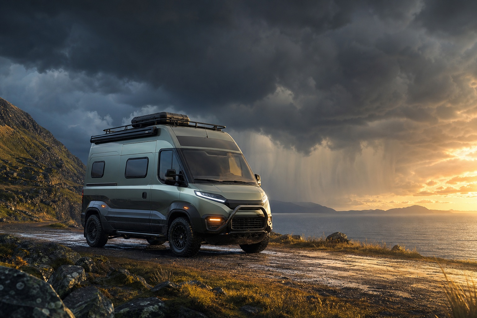 Preview for Camper Van Stormlight Stock Background
