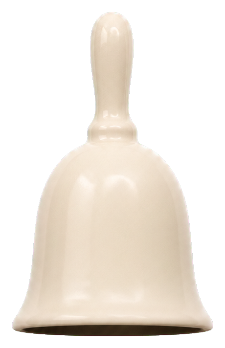 Cream porcelain bell with a smooth handle and rounded bell shape