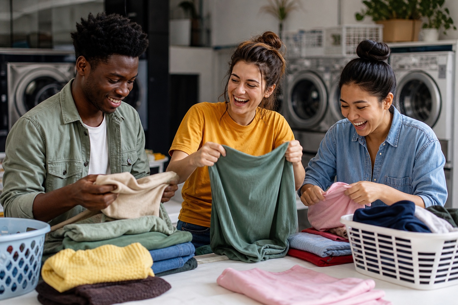 Preview for Laundromat Laugh Friends Folding Laundry Background