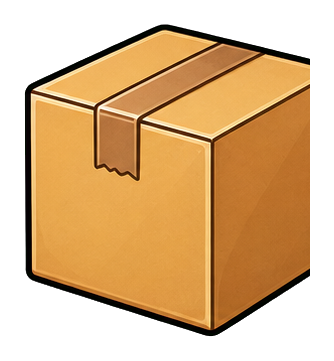 A simple cardboard parcel box with taped top on a plain background.