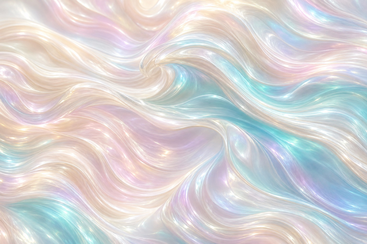 Soft iridescent waves in pastel blue, pink, and cream with a luminous shimmer