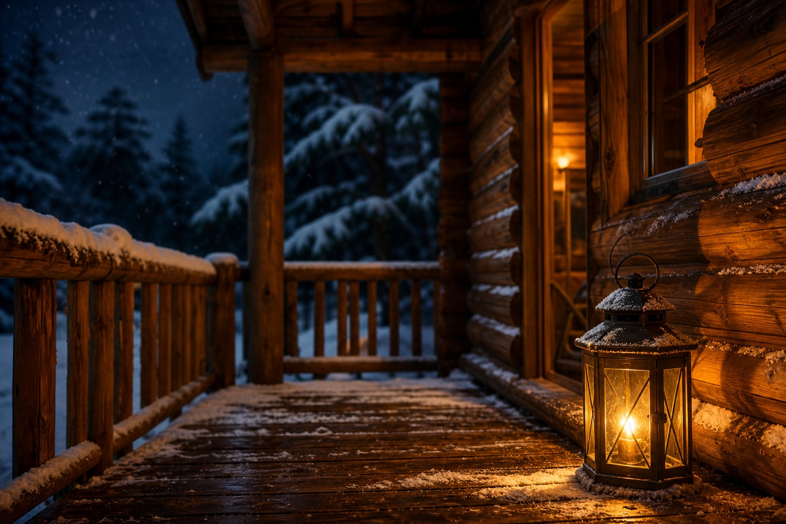 Preview for Cabin Porch Lantern Snow Background