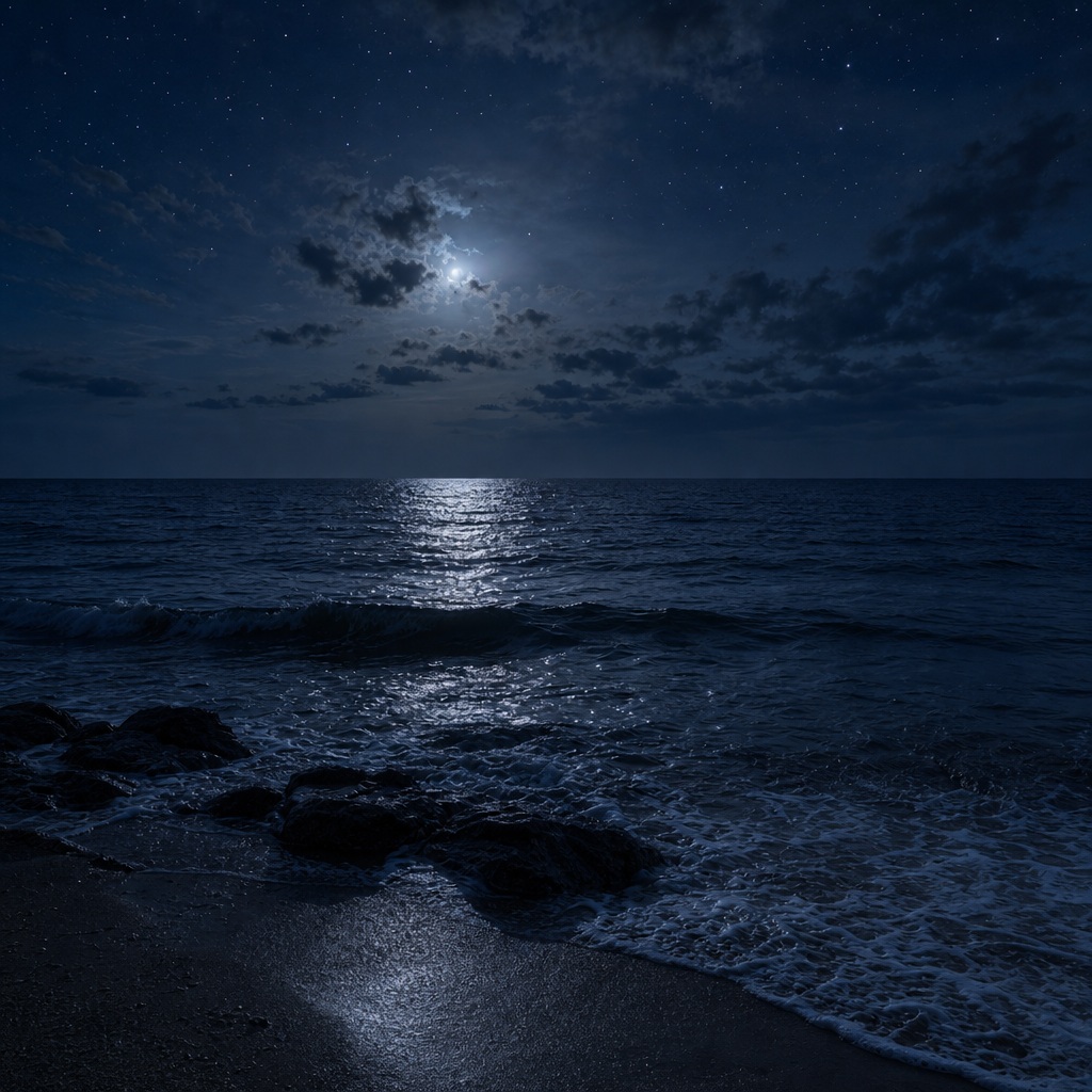 Preview for Starlit Midnight Calm Open Sea Background