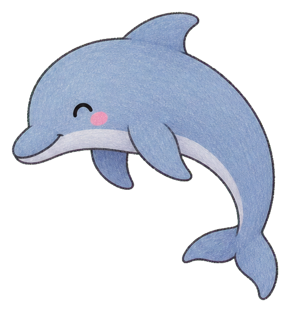 Cute blue dolphin jumping with a small smile and pink cheek spots