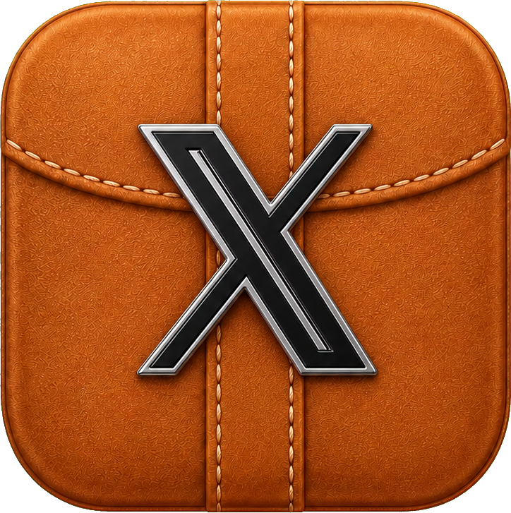Square caramel leather-style icon with a dark X centered on it.