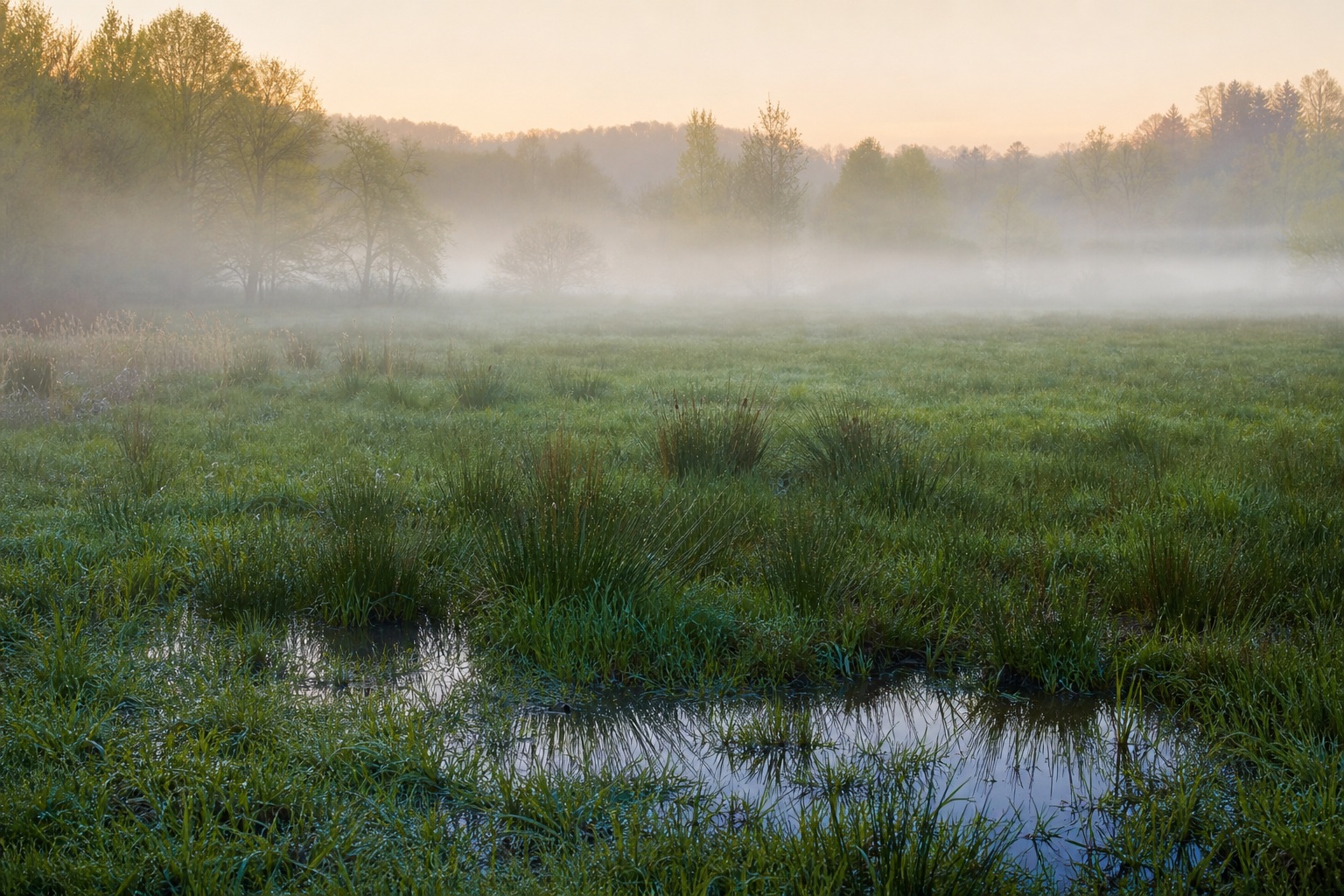 Preview for Spring Dawn Foggy Meadow Background