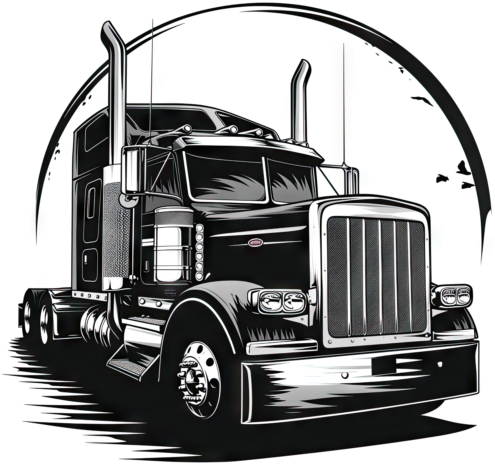 Preview for Semi-truck-black-white-illustration-logo-object-sticker-ce0ba