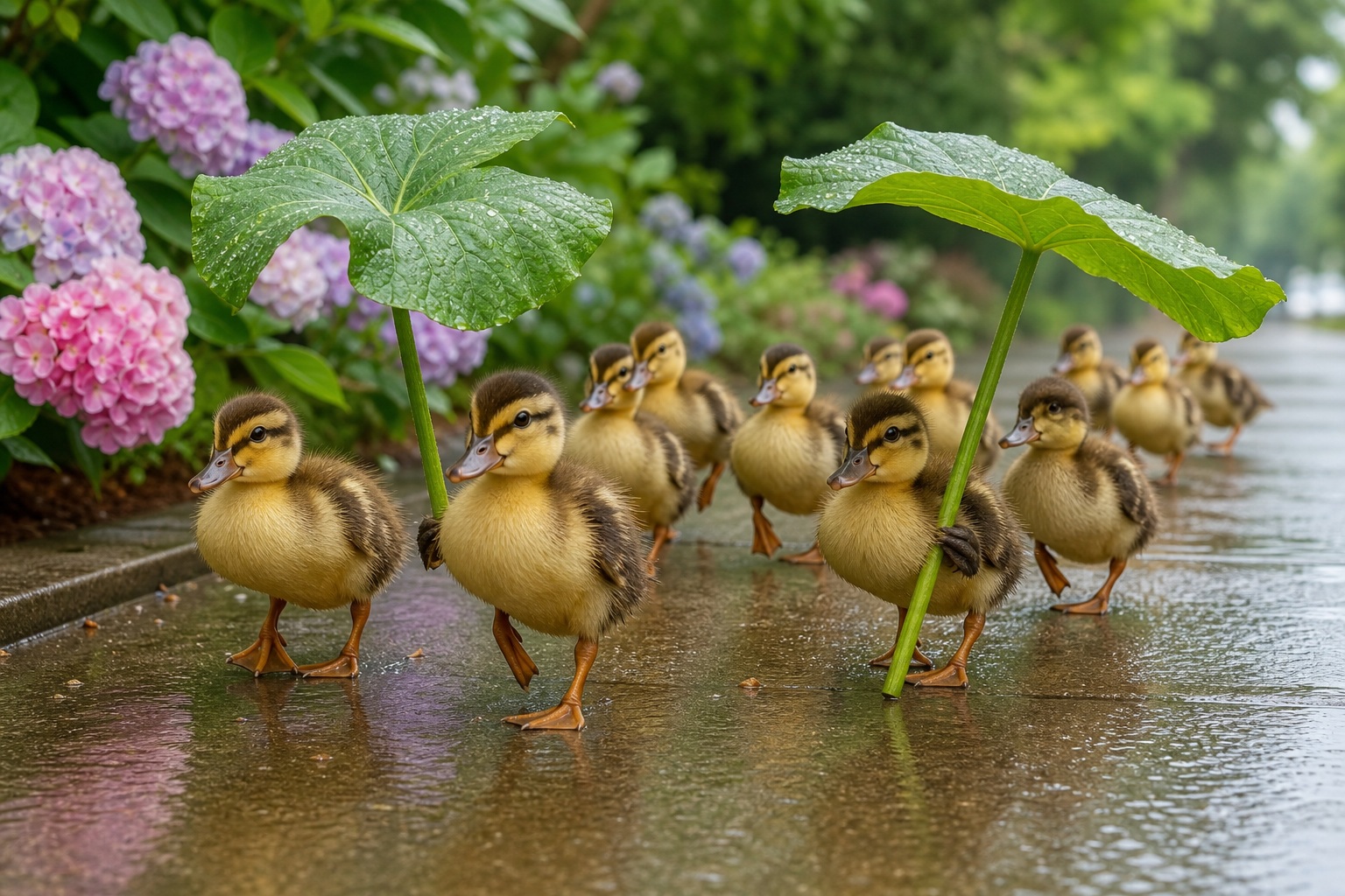 Preview for Ducklings On Wet Sidewalk Stock Background