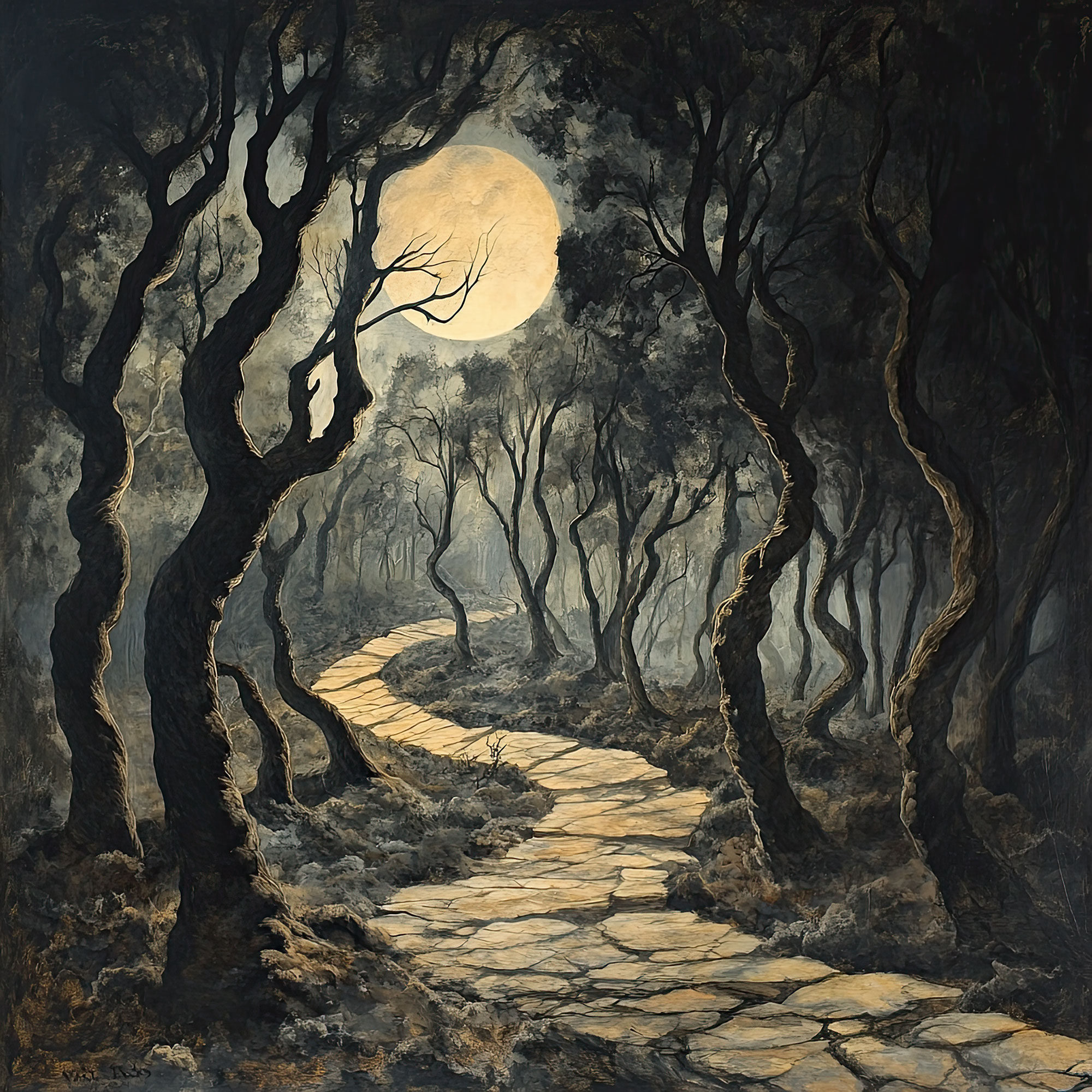 Preview for Moonlit-forest-path-art-spooky-backdrop-background-a74a3
