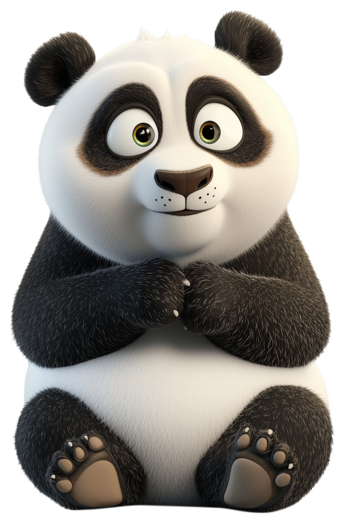 Cute cartoon panda sitting with paws together and a rounded 3D sticker look.