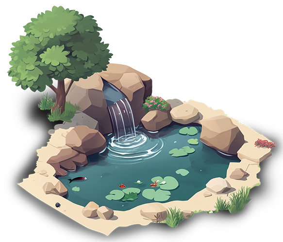 Preview for Serene-pond-waterfall-illustration-fence-sticker-d44f9