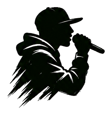 Silhouette of a rapper holding a microphone in profile view
