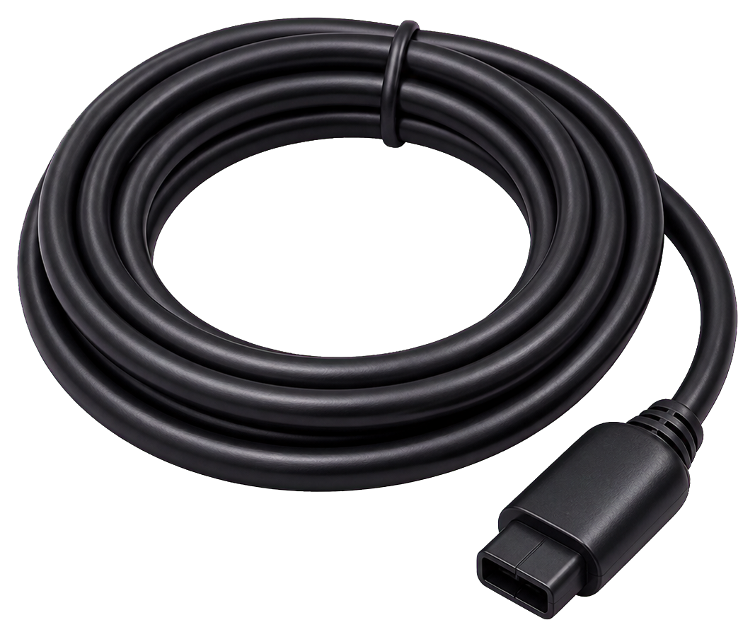 Black coiled controller cable sticker with a connector on one end