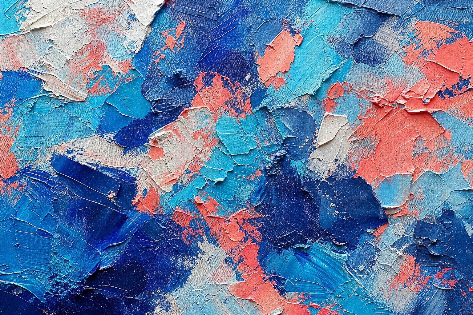 Blue coral abstract paint texture with palette knife strokes on canvas