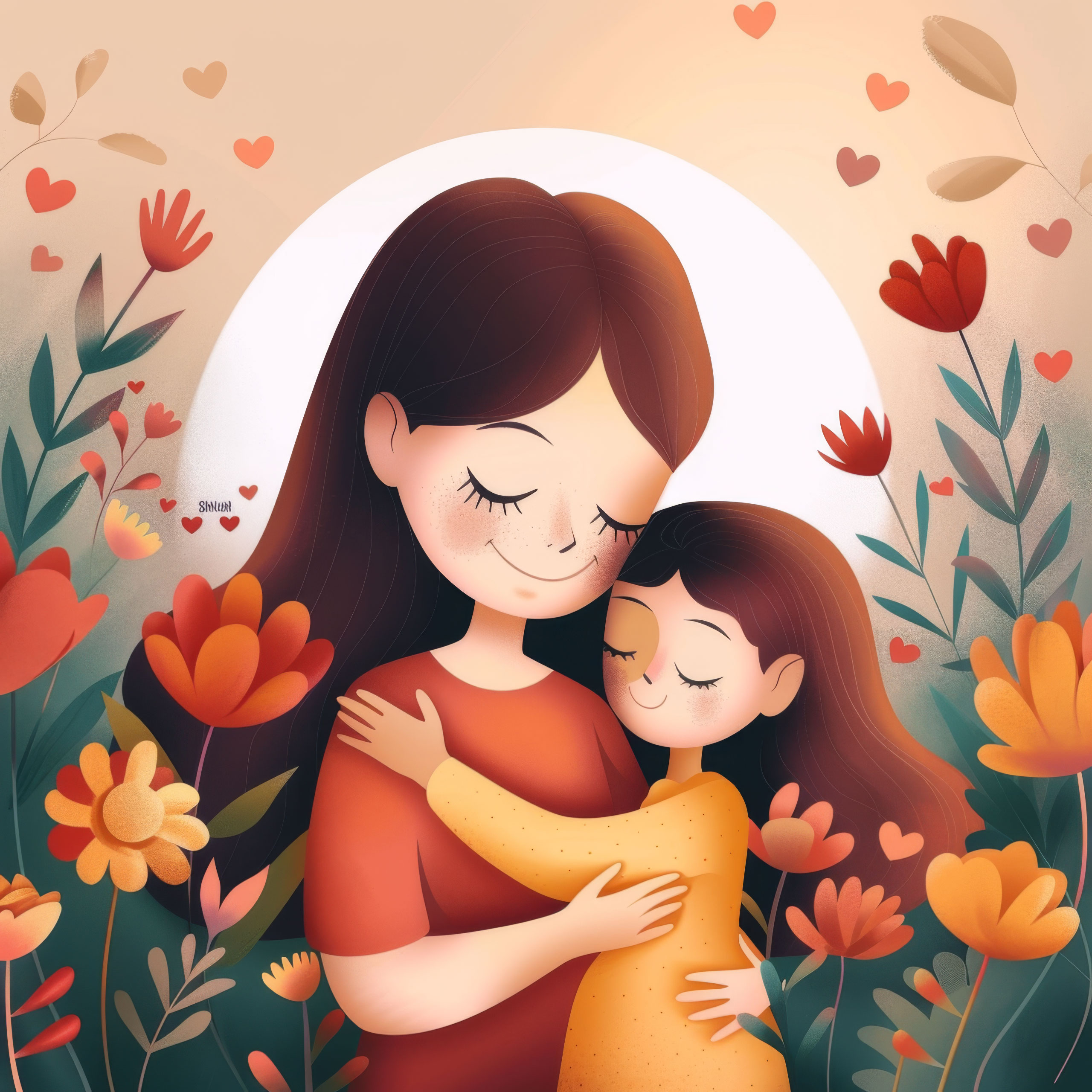 Preview for Mother-child-embrace-floral-garden-mothers-day-background-0b49d