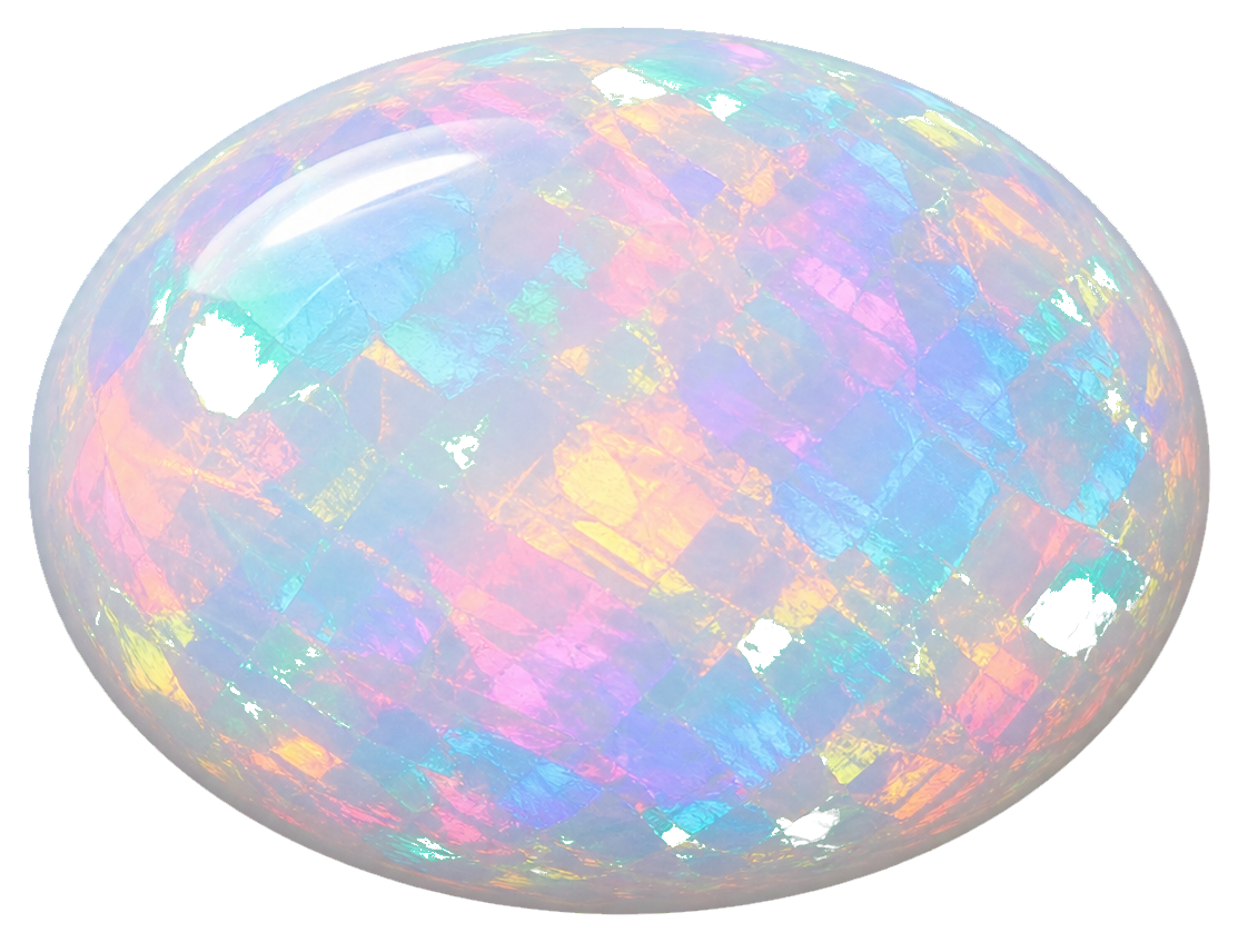 Shimmering oval opal cabochon with iridescent pastel highlights