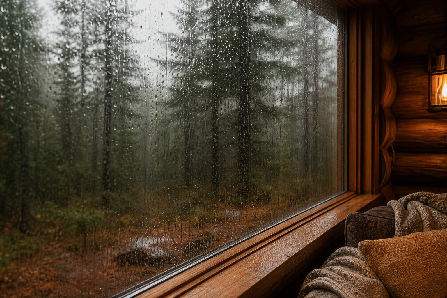 Preview for Rainy Cabin Window Stock Background