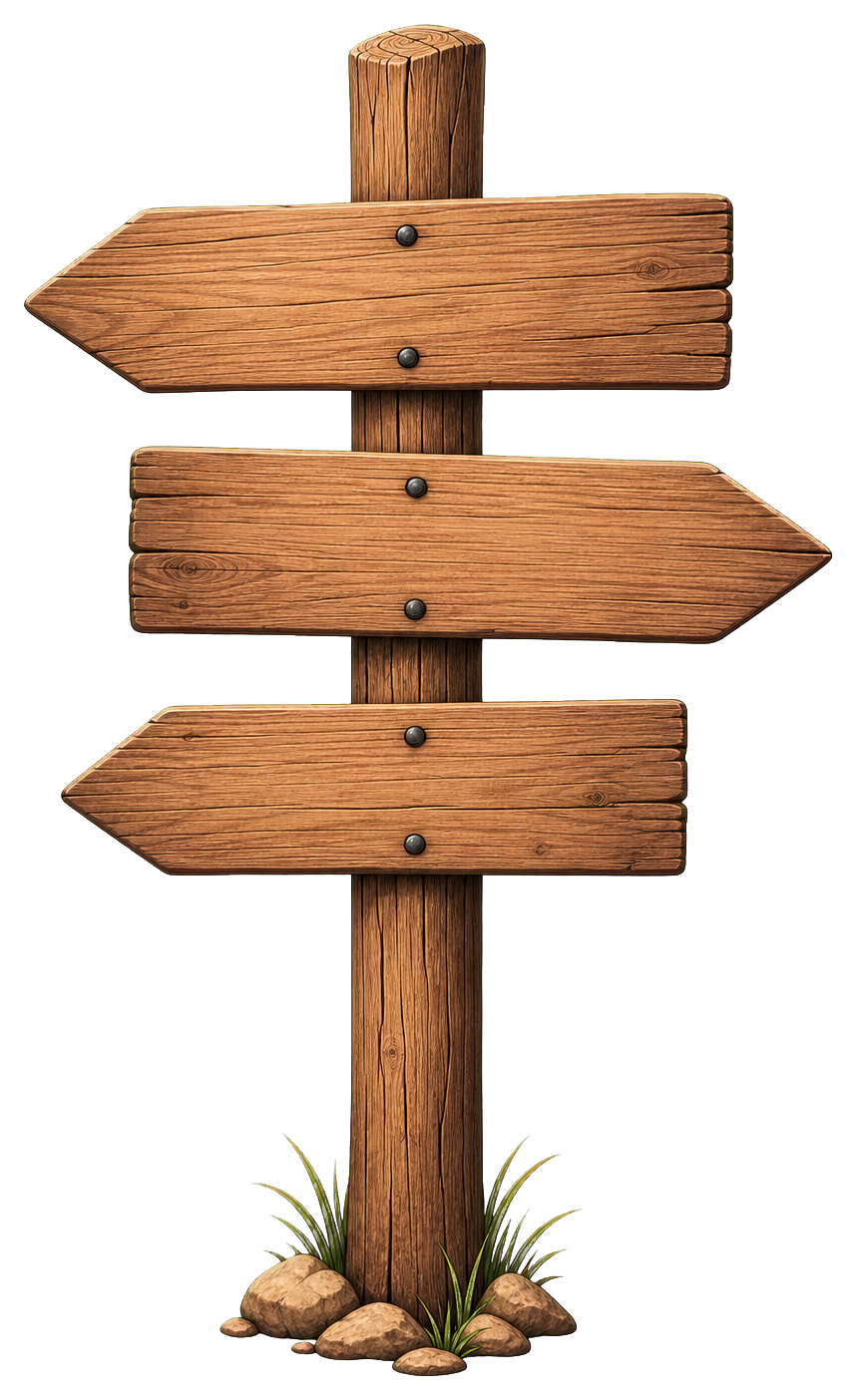 Blank wooden trail sign with three arrow planks on a post