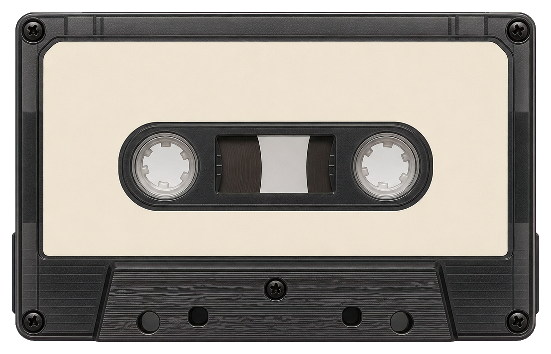 Blank vintage cassette tape with beige label and black frame