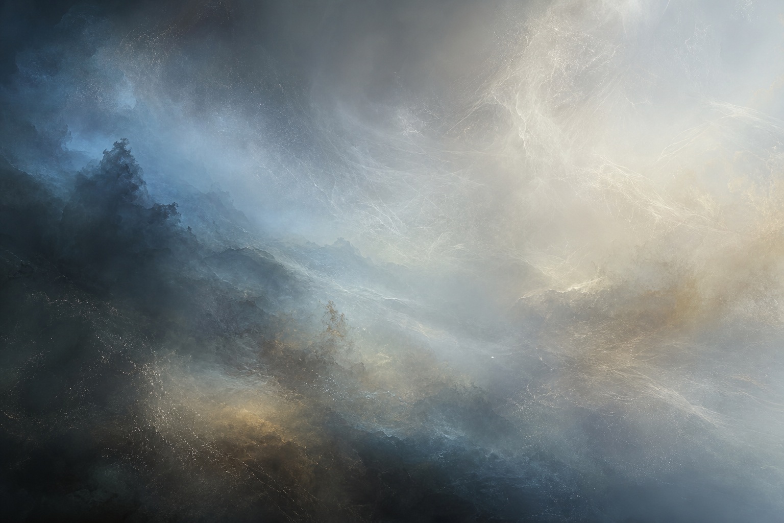 Abstract cloudy blue gray and gold mist texture with a soft glowing center