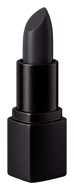 A single black lipstick bullet in a dark square tube on a transparent background.